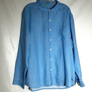 Tommy Bahama Mens Sz XL 100% Linen Blue Button Up Shirt Long Sleeve Casual